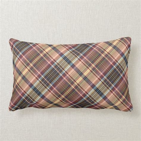 Blue red cream plaid throw pillows | Zazzle