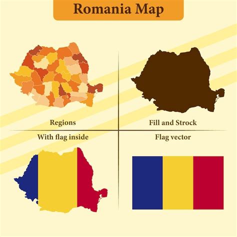 Mapa Vetorial Da Roménia Estados Vetoriais E Linhas E Cheio De Bandeira