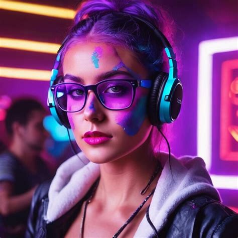 Premium Photo Cyber Monday Concept Hot Girl Dj In Neon Lights With Headphones