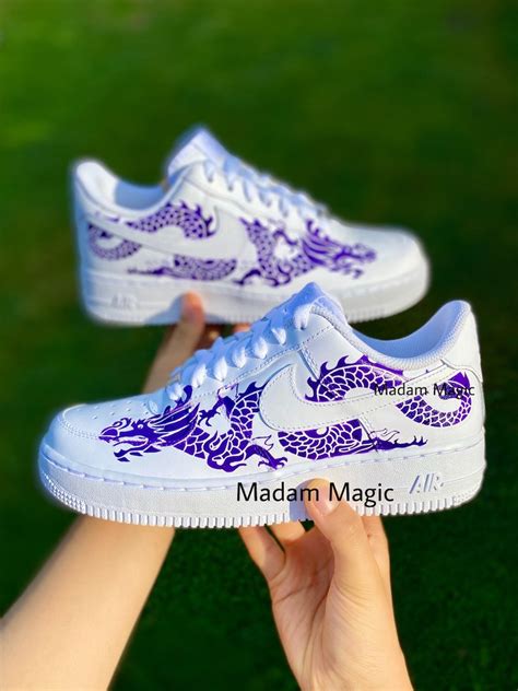 Hand Painted Custom Nike Air Force 1 Low Purple Dragon Air Etsy