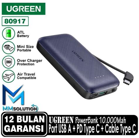 Promo Ugreen Powerbank Mah Fast Charging W Built In Cable Pd Qc