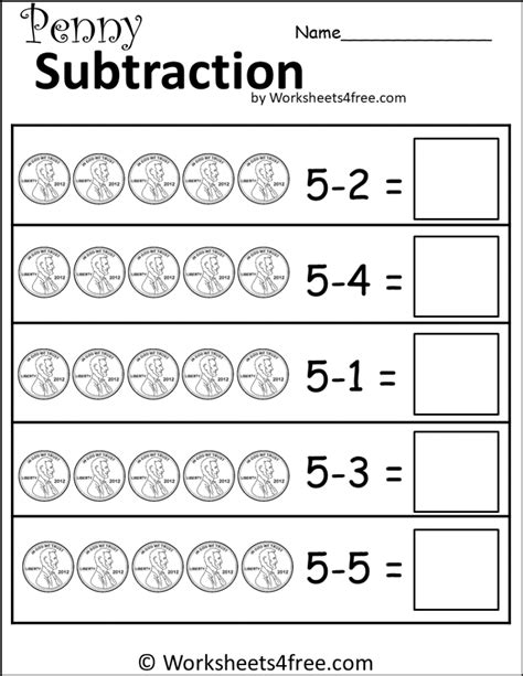 Free 1 Digit Subtraction Worksheet Penny Worksheets4free