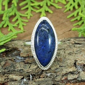 Natural Dumortierite Ring Marquise Silver Ring Blue Stone Ring Sterling