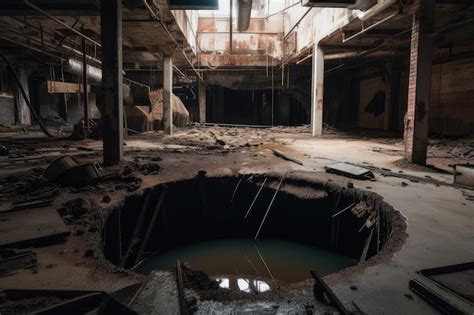 Premium Ai Image Sinkhole With Broken Pipes And Water Spilling Out In