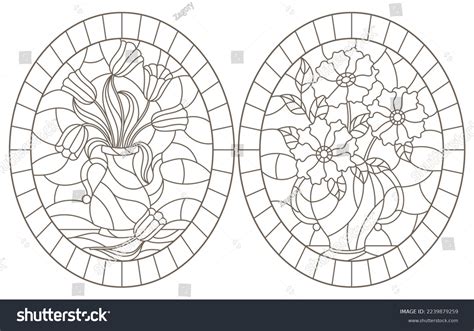 Set Contour Stained Glass Illustrations Bouquets Stock Vector Royalty Free 2239879259