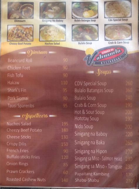 Menu At Ciudad De Valenzuela Restaurant Valenzuela