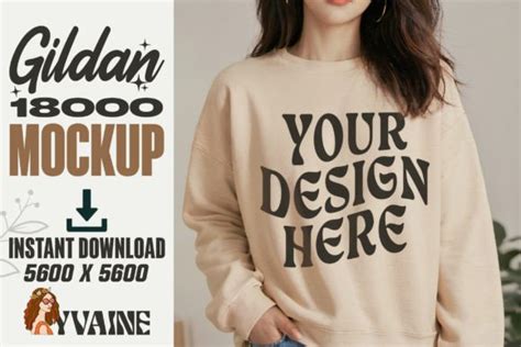 Gildan 18000 Sand Sweatshirt Mockup Graphic By Yvaine Creative Fabrica