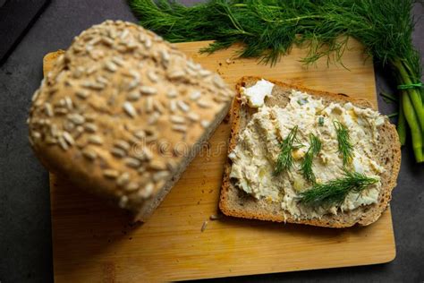 Homemade Wholemeal Bread With Sunflower Seeds Sandwich With Egg Paste