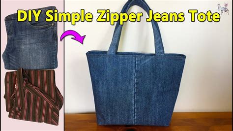 Diy Simple Zipper Jeans Tote Tote Bag Bag Out Of Old Jeans Bag