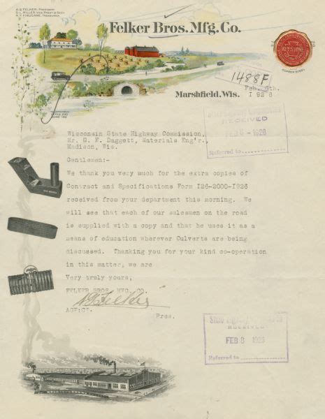 Felker Brothers Mfg. Co. Letterhead | Print | Wisconsin Historical ...