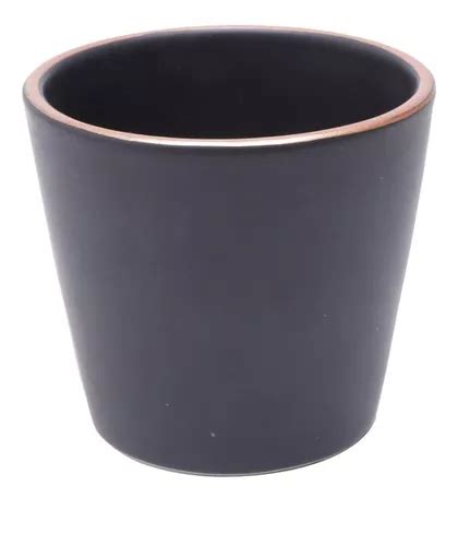 Vaso Cachepot De Cerâmica Preto Fosco C Borda Cobre 9x8cm