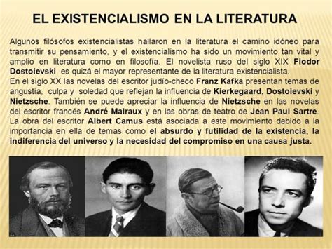 5 características del EXISTENCIALISMO LITERARIO AUTORES destacados