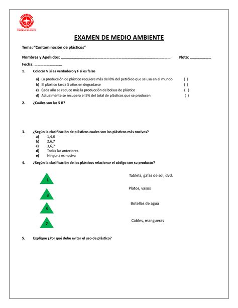 Examen Contaminacion Del Plastico Cuidado Examen De Medio Ambiente