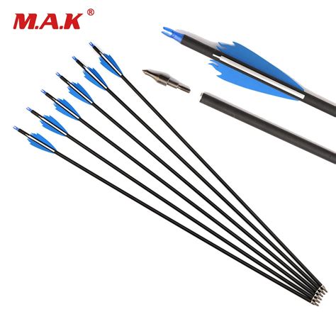 Mixed Carbon Arrow Inches Spine Blue White Feather For Compound