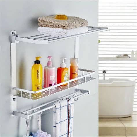 VidricShelves Metal Chrome Movable Shower Shelf Bath Rack With Hooks Towel Hanger Shampoo ...