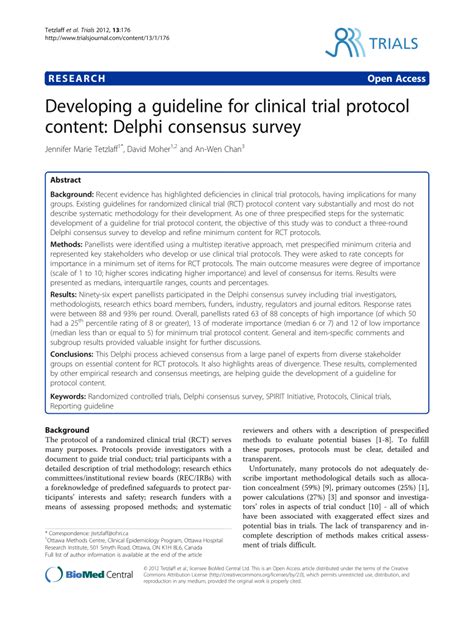 PDF Developing A Guideline For Clinical Trial Protocol Content