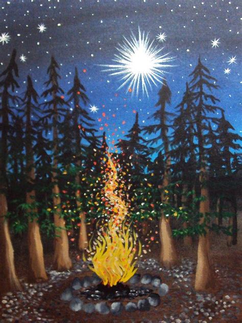 Sparkling Campfire Cradled In Pines With A Glittering By Cidezines Fire