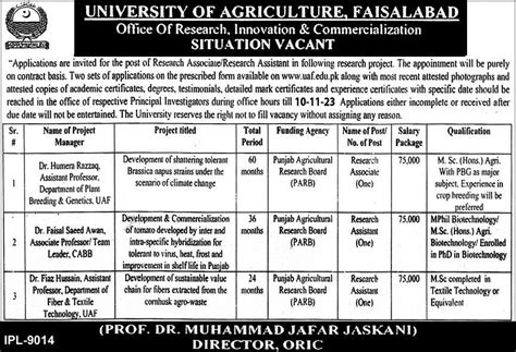 University Of Agriculture Faisalabad Jobs 2023 2024 Job Advertisement