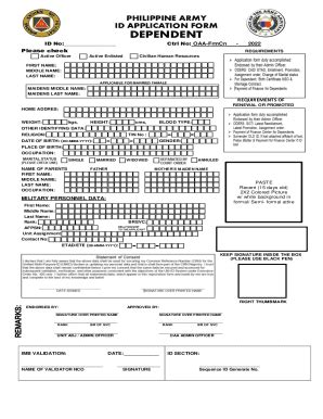 Fillable Online Army Mil Phdependentidformphilippine Army Id