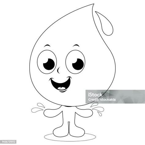 Water Drop Character Vector Black And White Coloring Page Stock