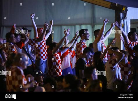 ZAGREB CROATIA JUNE 21TH 2018 Croatian Football Fans Celebrate