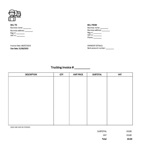 Editable Trucking Invoice Template Uk Word Google Docs