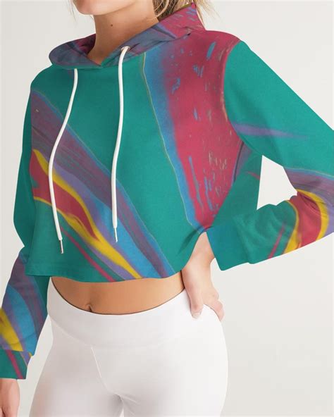 Custom Cropped Hoodie Teal Abstract Graphic Design Etsy