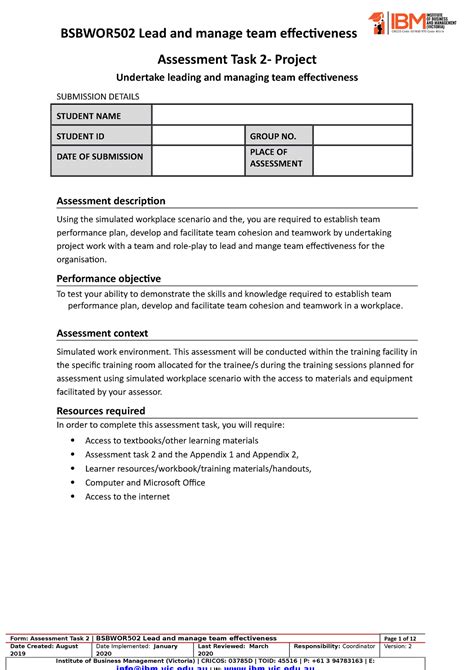 Bsbwor 502 Assessment Task 2 Project Assessment Task 2 Project