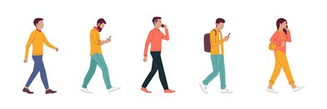 The Profile Of Various People Walking Down The Street Flat Design