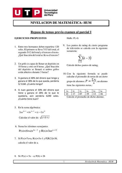 S10 S1 Ejercicios Tarea 1 Nivelación De Matemática Hum