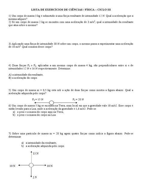 Lista De Exercícios Leis De Newton Pdf