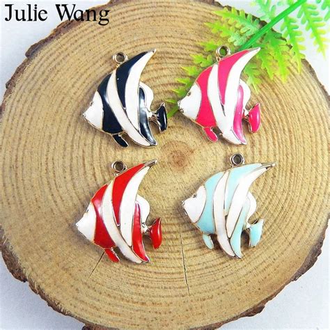 Julie Wang 6pcs Alloy Golden Base Colorful Enamel Tropical Fish Charm