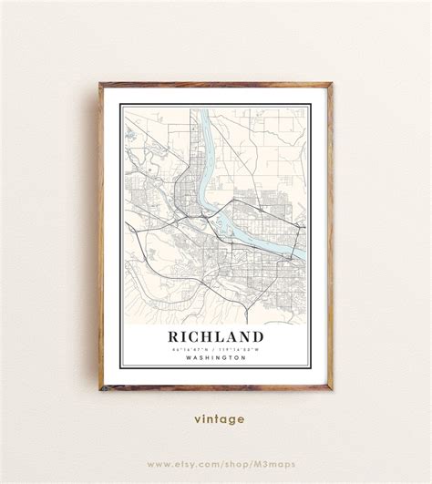 Richland Washington Map Richland WA Map Richland City Map - Etsy