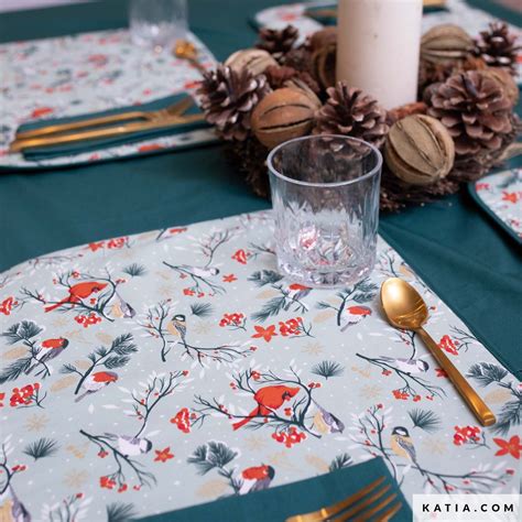 Tissu En Coton Poplin Xmas Birds Automne Hiver Katia