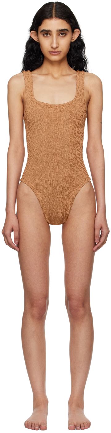 Hunza G Brown Square Neck Swimsuit Ssense Canada