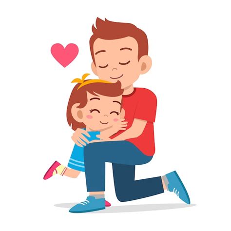 Gelukkig Schattig Meisje Knuffelen Papa Liefde Premium Vector