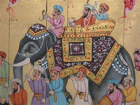 Stock 1874 India Rajasthan Elephant Mural Painting Tip Rajasthani