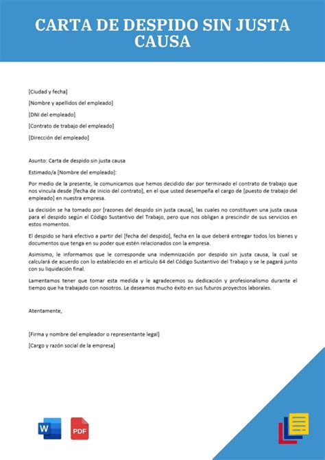 Carta De Despido Sin Justa Causa Ejemplos Para Descargar