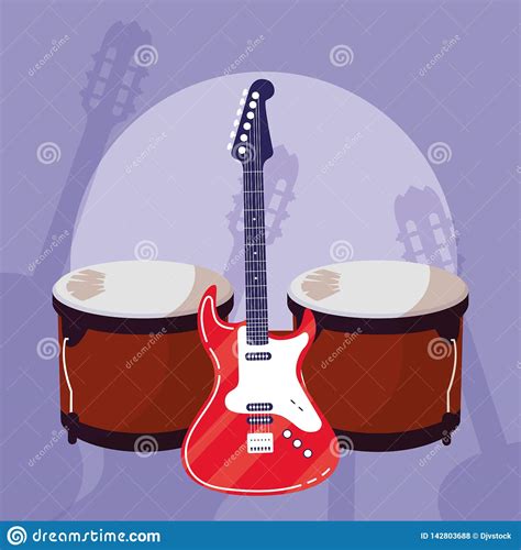 Guitarra El trica E Instrumentos Dos Timbals Ilustração do Vetor