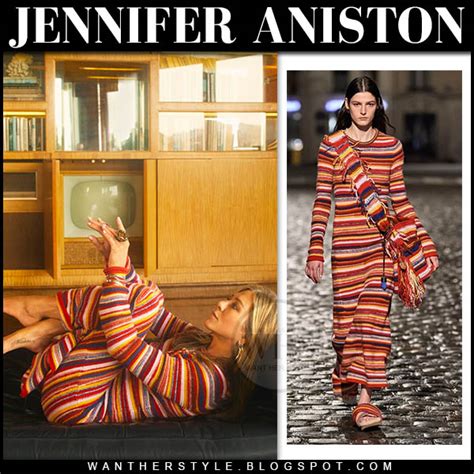 Jennifer Aniston In Striped Knit Maxi Dress For Instyle September