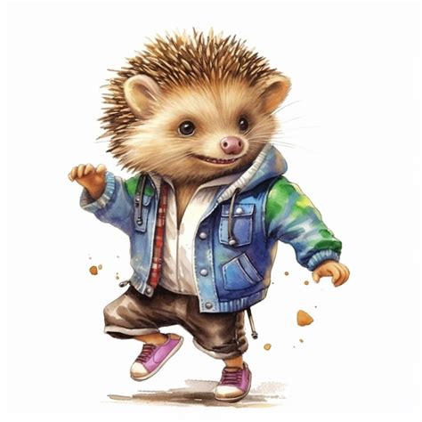 Premium Photo Hedgehog In A Jacket And Jeans Running With His Foot In