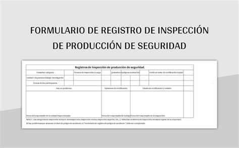 Plantilla De Excel Formulario De Registro De Inspección De Producción De Seguridad Y Hoja De