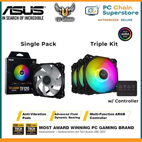 ASUS TUF Gaming TF120 ARGB 120mm Single Pack Triple Kit Case Fan