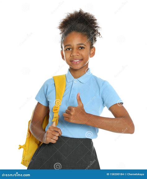 African American Girl In School Uniform On White Background Stock