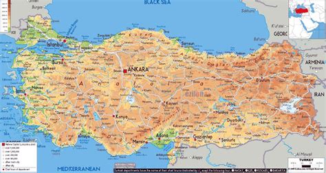 Grande mapa físico de Turquía con carreteras ciudades y aeropuertos