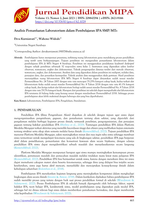 PDF Analisis Pemanfaatan Laboratorium Dalam Pembelajaran IPA SMP MTs