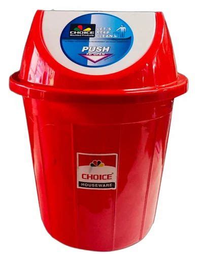 Open Top Cylindrical Choice Red Plastic Dustbin For Home Capacity L