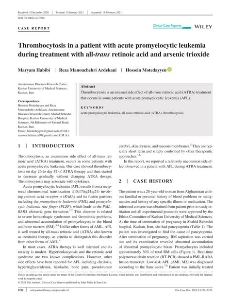 PDF Thrombocytosis In A Patient With Acute Promyelocytic Leukemia