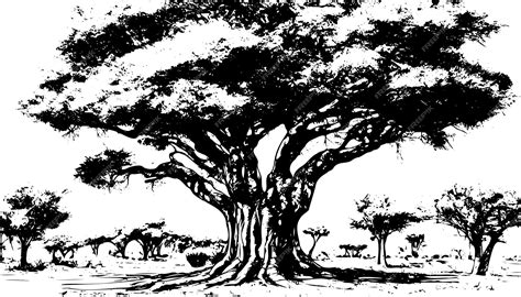 Premium Vector | Sketch of the african savanna with plants baobab trees hand drawn illustration ...