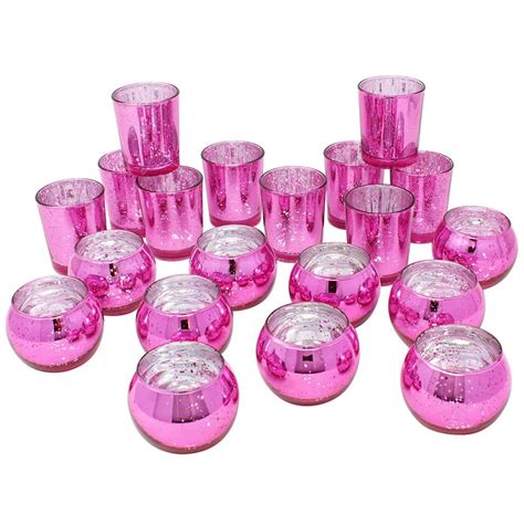 Just Artifacts 24pcs Assorted Fuchsia Mercury Glass Votive Candle